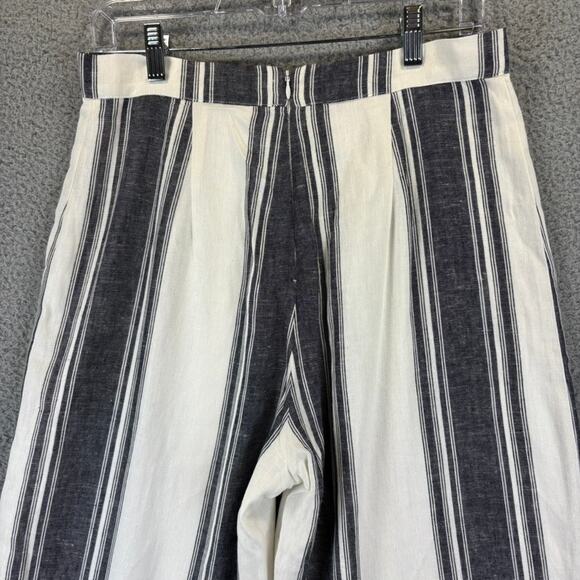 Lavender Brown Linen Pant Medium Wide Leg Beachy Coastal  Nautical Striped Lined - Picture 10 of 11